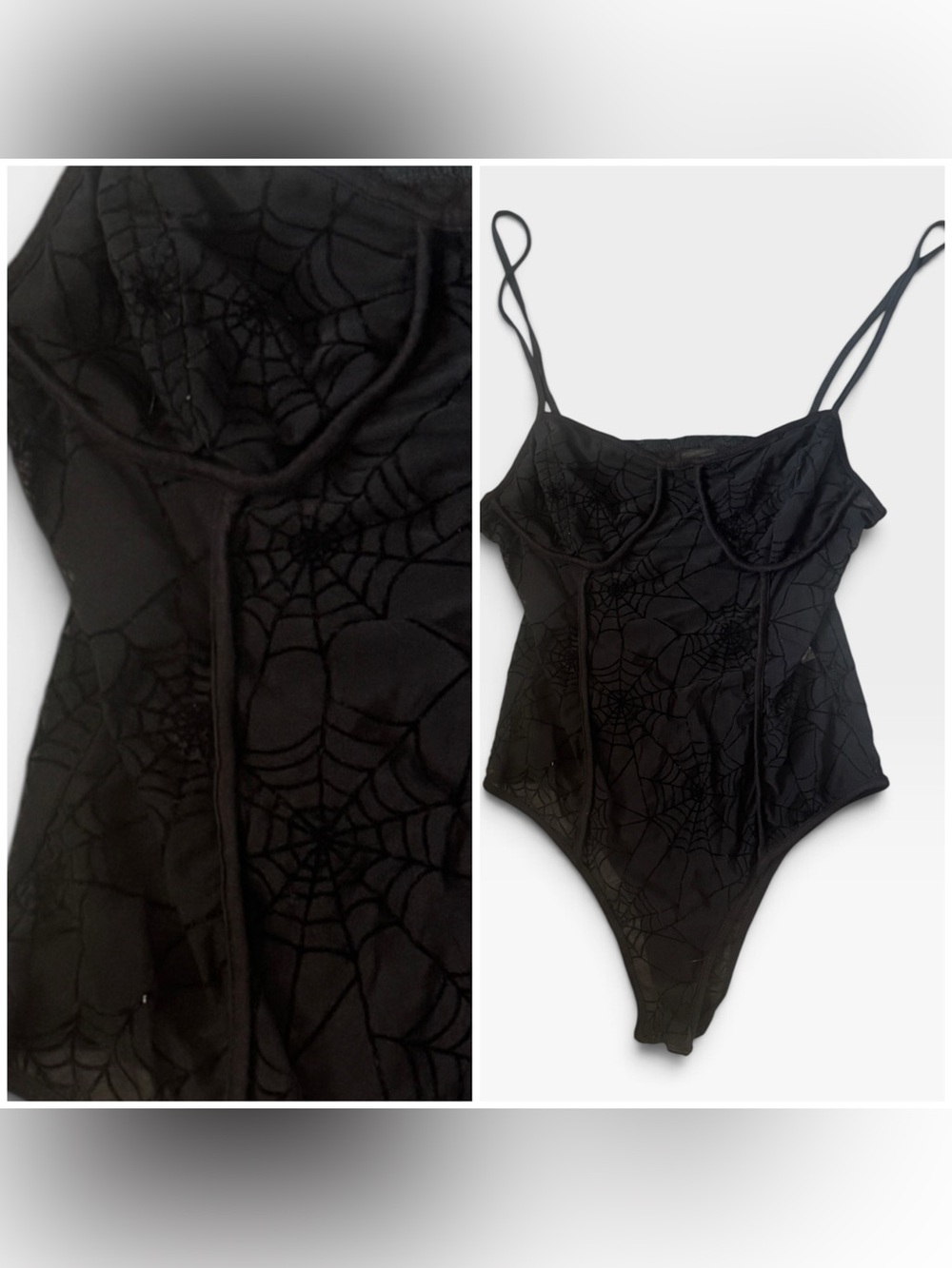 SHEIN spider web mesh black bodysuit, large